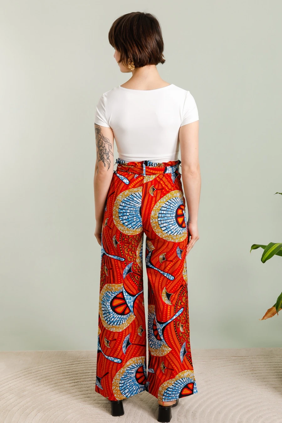 Cotton wax printed pants
