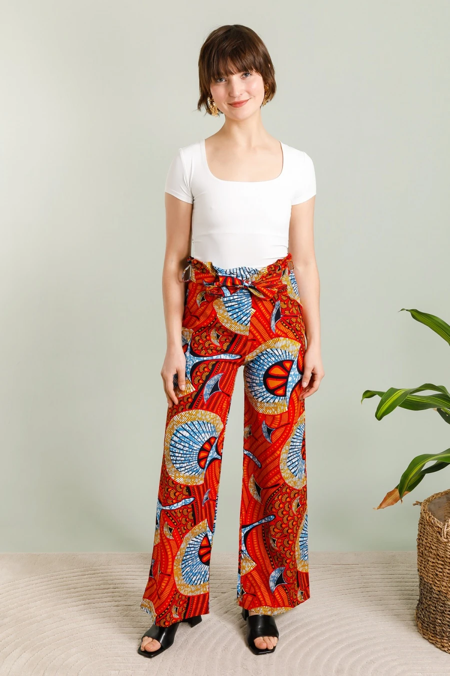 Cotton wax printed pants