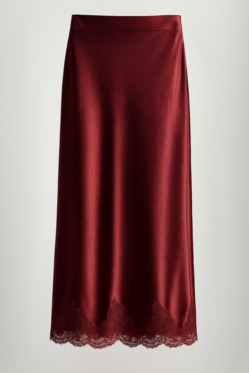 Jupe satin longue femme avec dentelle – taille haute, coupe fluide Mochy