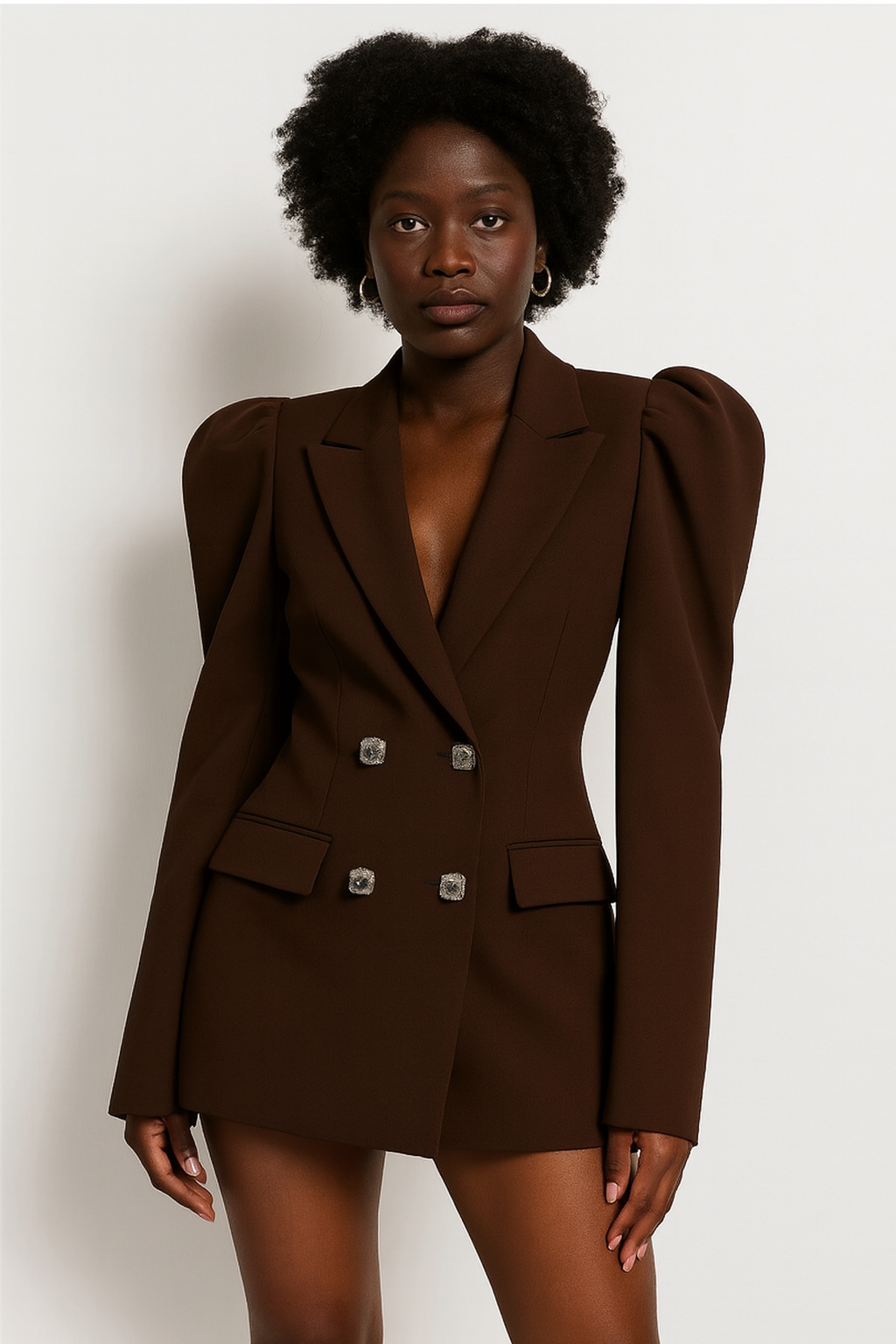 Blazer femme marron à épaules structurées