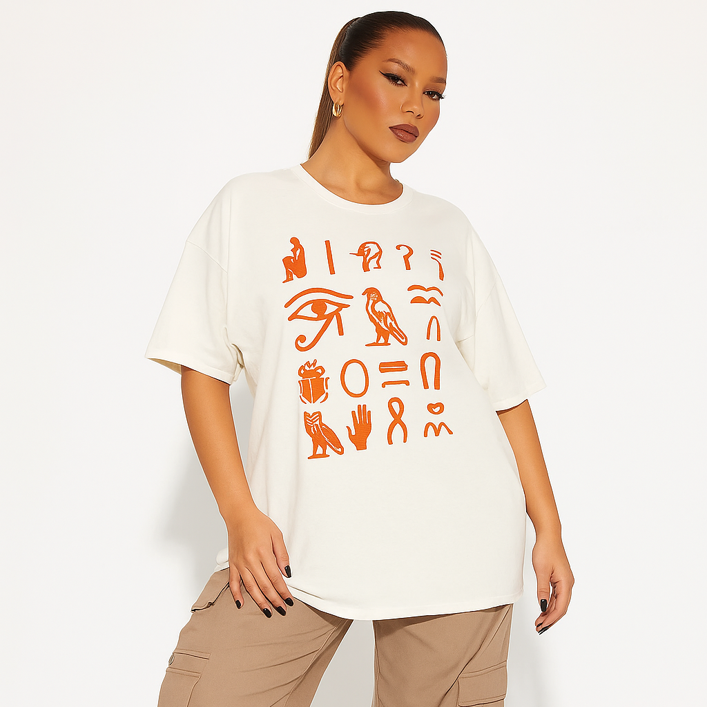 Hiéroglyphes Crew-Neck Oversize T-shirt Unisex