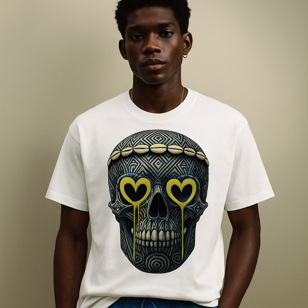 alt="gothicOversized T-Shirt with skullGraphic – Front View"

