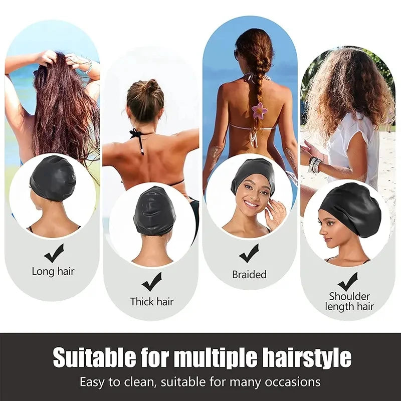 Extra große Badekappe aus Silikon für lange Zöpfe, wasserdicht