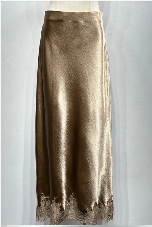 Jupe satin longue femme avec dentelle – taille haute, coupe fluide Mochy