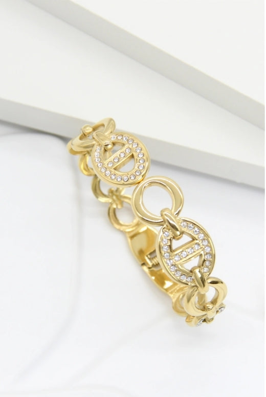 Bracelet Maille Ovale Doré avec Strass – Élégance Intemporelle en Acier Inoxydable Bellissima