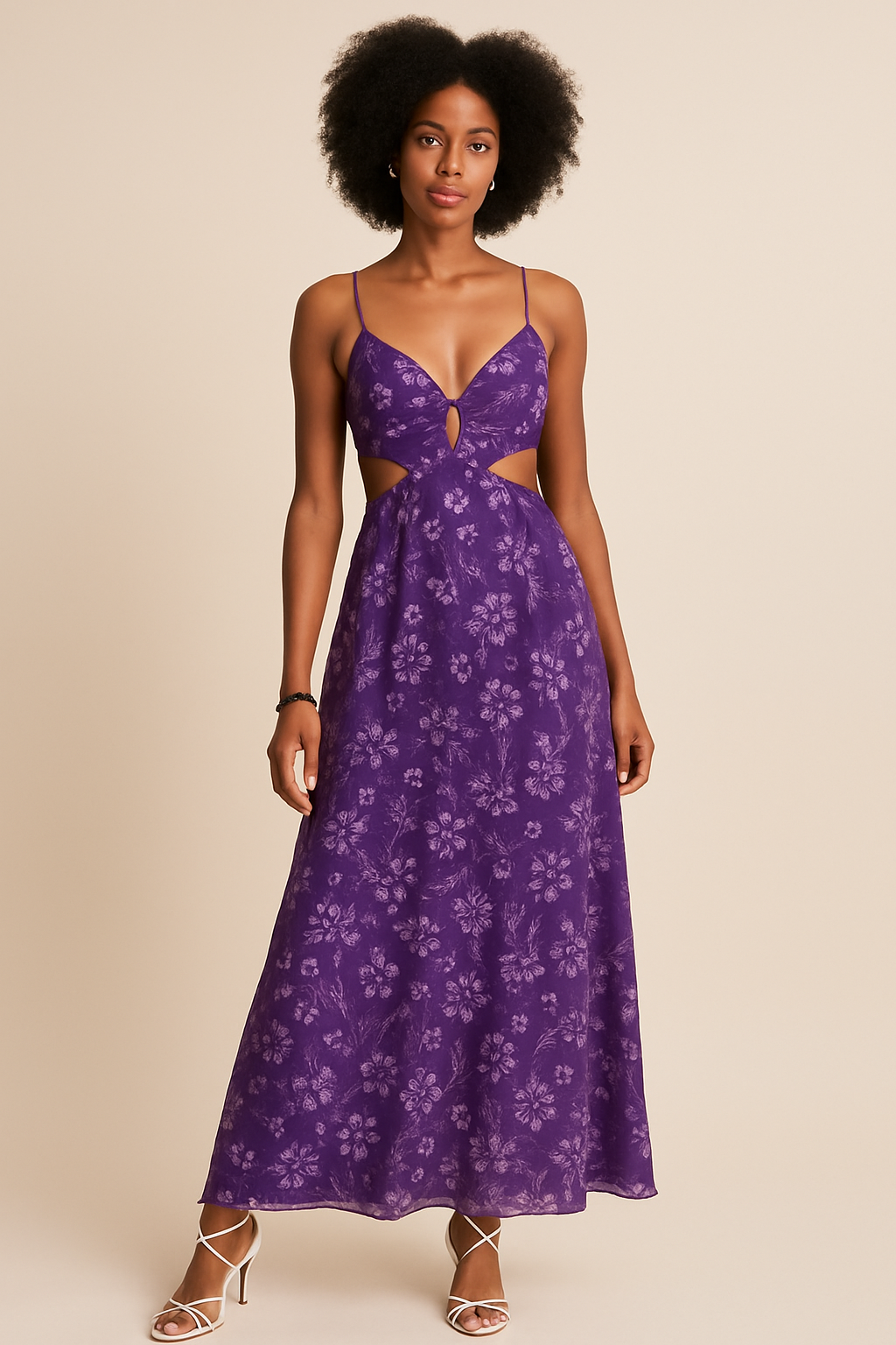 Long printed strappy dress