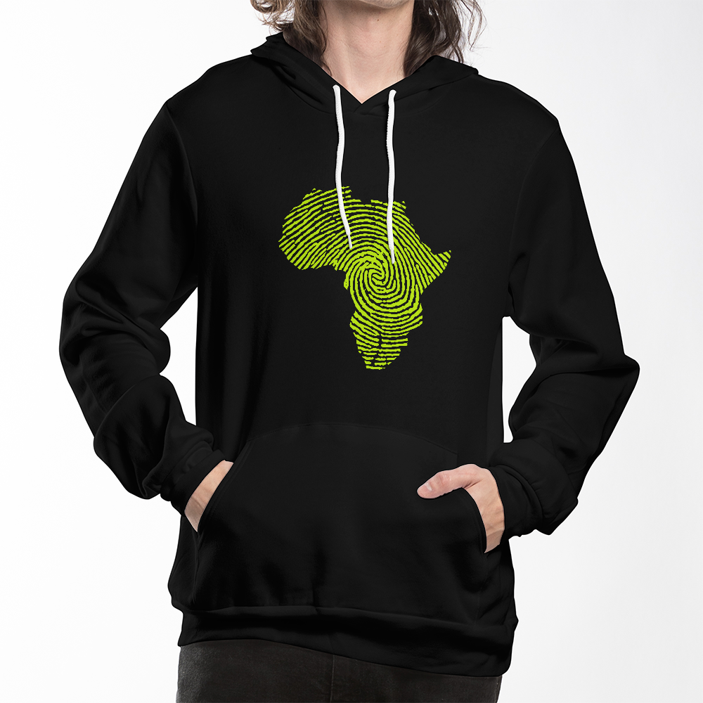 Kapuzenpullover mit Fingerabdruck und Afrika-Karte