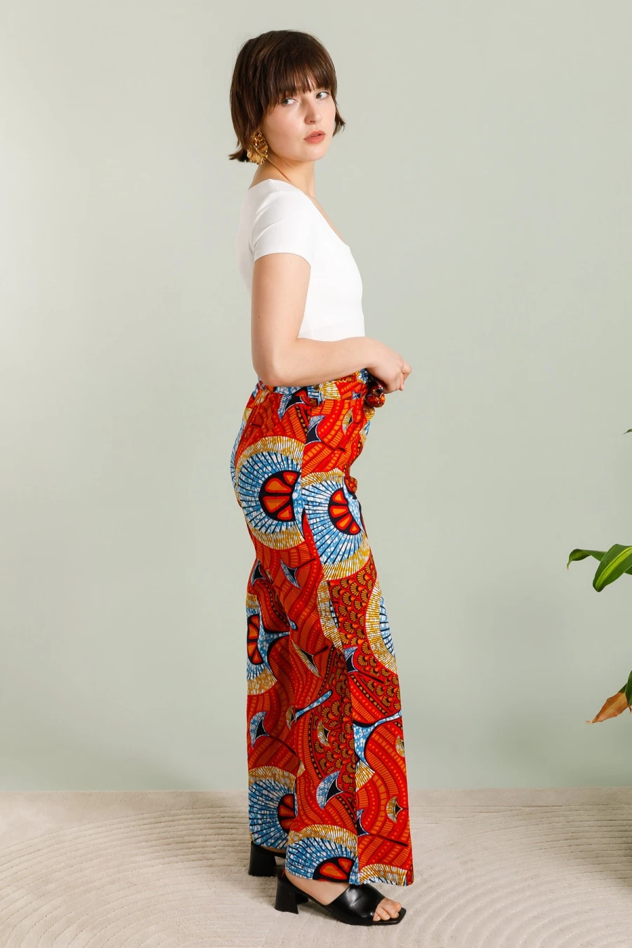 Cotton wax printed pants