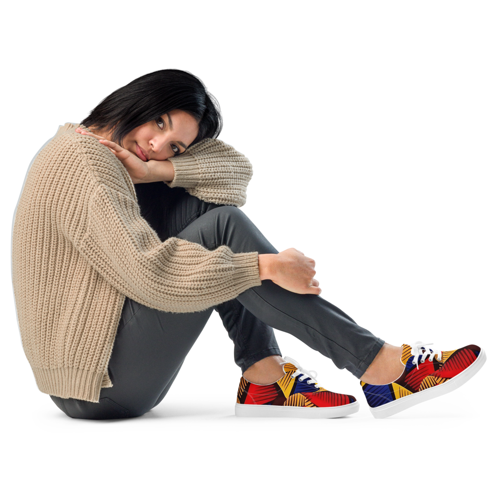 Damenschuhe aus Segeltuch mit Afro-Muster und Schnürung